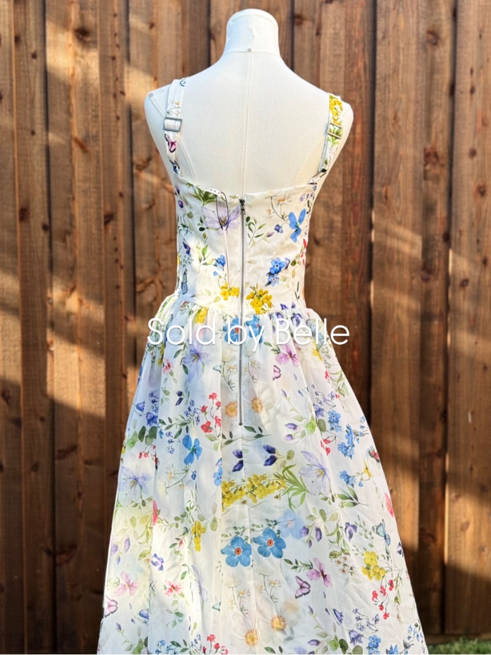 NWT Alice + Olivia Chara Square Neck Maxi Dress Twisting Vines Off White Size 6 - Picture 4 of 7